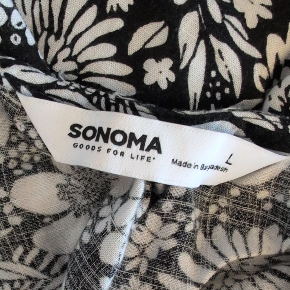 Sonoma Black and White Floral V Neck Tank Top Blouse L W211 - Picture 5 of 6